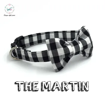 

Dog Collar Perro Leash With Bow Tie Personal Custom Handmade Pet Puppy 100% Cotton Dog &Cat Necklace White Black Plaid