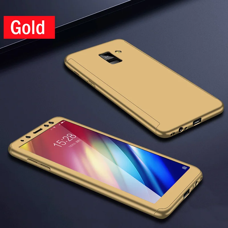 360 градусов полное покрытие чехол для samsung Galaxy A8 A6 J4 J6 J8 плюс A7 A9 телефон чехол s для samsung Galaxy A50 A30 M20 M10 чехол - Цвет: Золотой