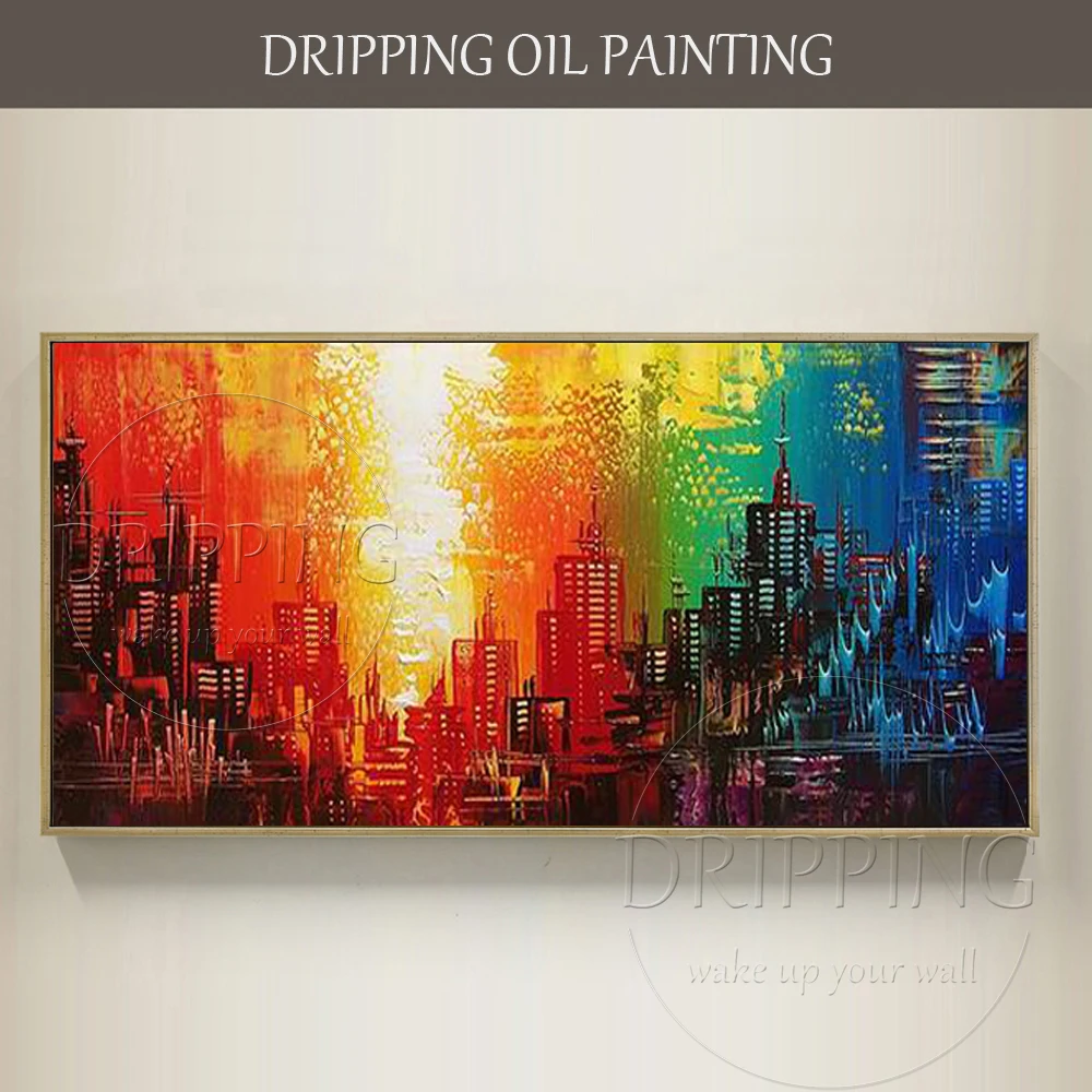 

Painter Hand-painted High Quality Modern Abstract Oil Painting on Canvas Cheap Price Colorful Abstract City Oil Painting