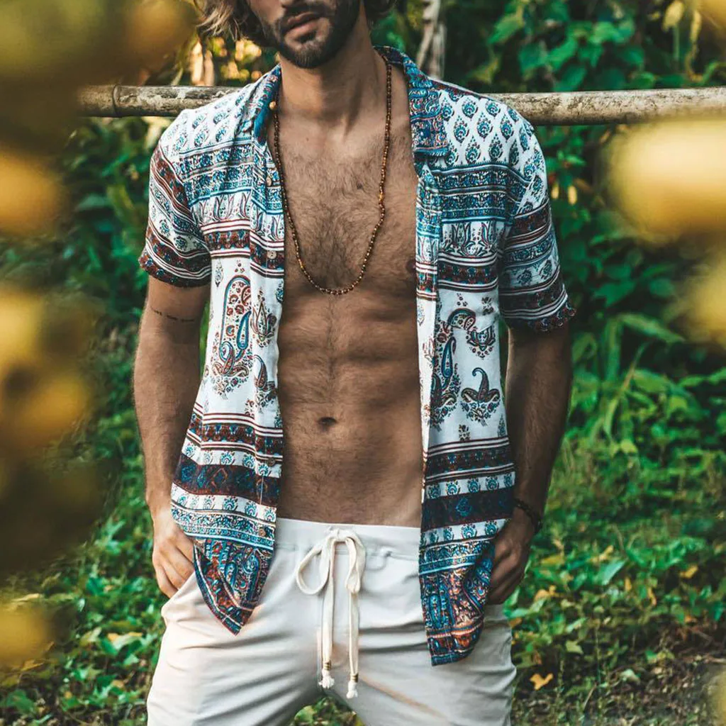 Страусиная Мужская Гавайская винтажная рубашка с принтом и коротким рукавом, мужская Свободная блузка с отложным воротником, Camisa De Hombre