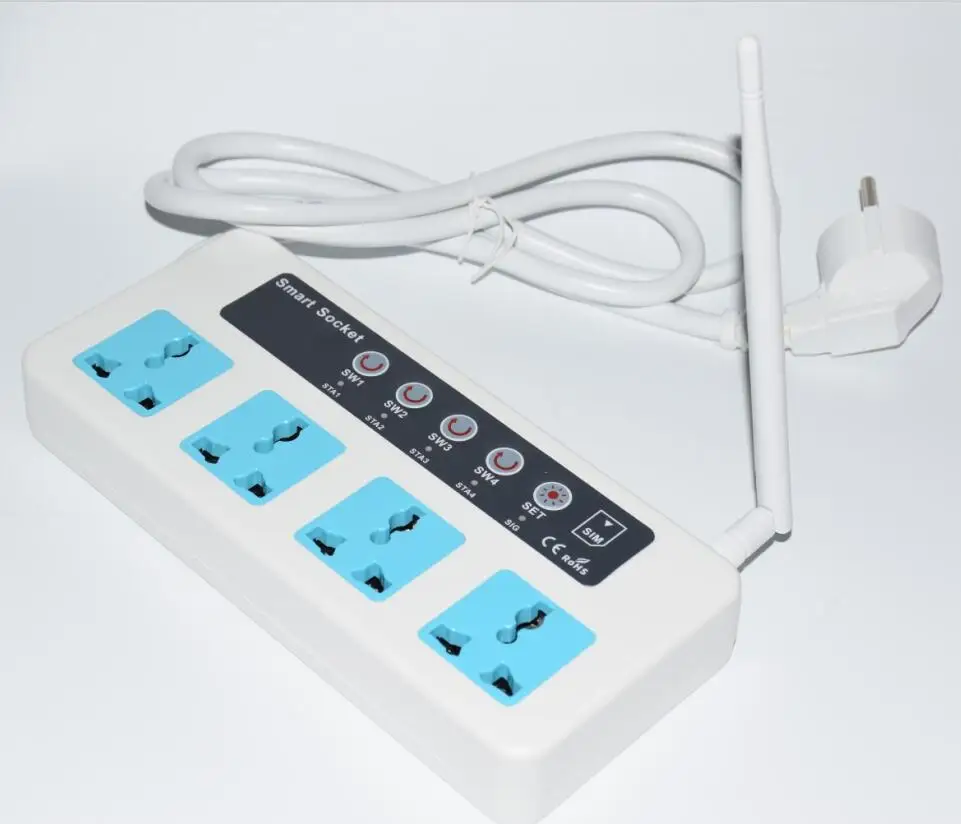 GSM Smart Switch with 4 Power Socket strip Remote Control By SMS Call for Home Appliance ON OFF Timing Tasks