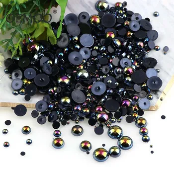 

1000pcs Black Half Round Flat back Pearls mix sizes 2 3 4 5 6 8 10 mm ABS imitation fashion beads to DIY nail art