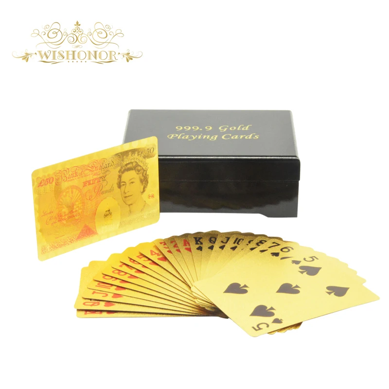High Quality Gold playing cards 999.9 Color Uk 50 Pounds 24 Carat Gold Playing Cards With Wood ...