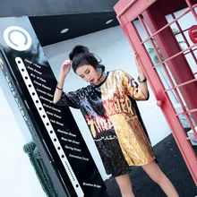 Лето свободный длинный раздел увеличение тела блестки с короткими рукавами футболка личность с короткими рукавами женщин