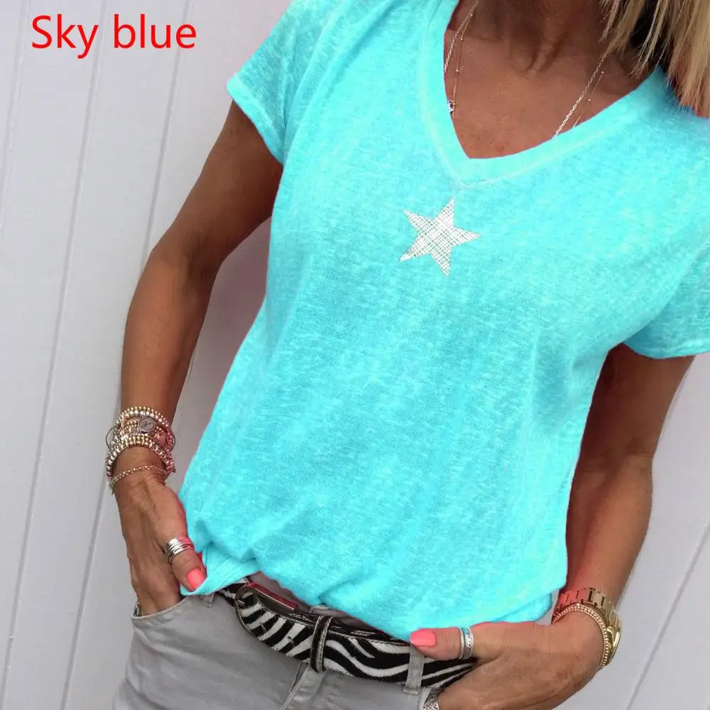 Tshirt Women Plus Size 5XL Casual V-neck Women's Shirts Short Sleeves Tee Shirt Femme Grande Taille Camiseta Mujer T Shirt Women5