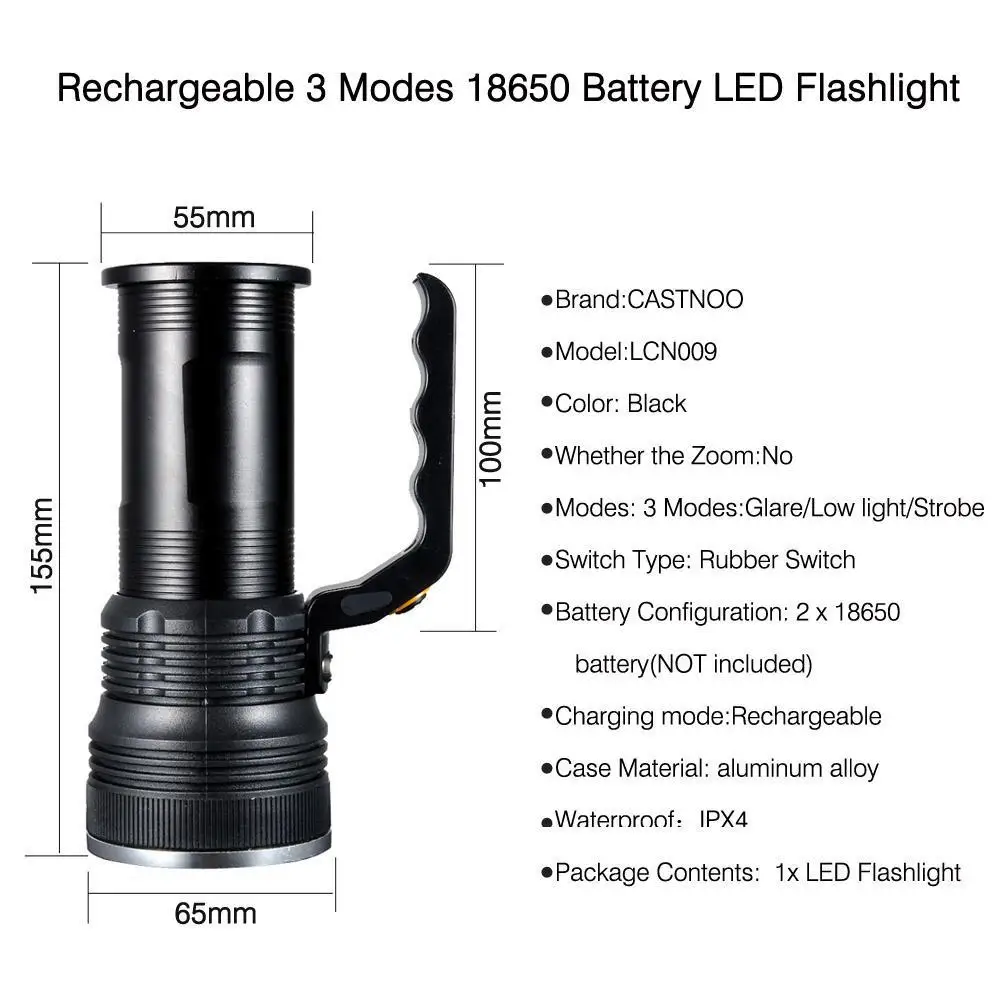 Светодиодный светильник-вспышка 8000 лм, 3 режима, светодиодный светильник, перезаряжаемый ручной Электрический фонарь, водонепроницаемый аккумулятор 2*18650