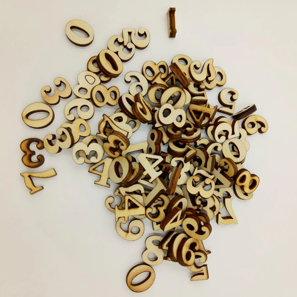 200 Pieces Unfinished Wooden Pieces Arabic Numbers Embellishment for DIY Kids Toys Crafts