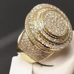 Золотой цвет Широкий для мужчин большие кольца Круглый панк циркониевое кольцо украшение проложили CZ Кристалл Блестящий подарок для