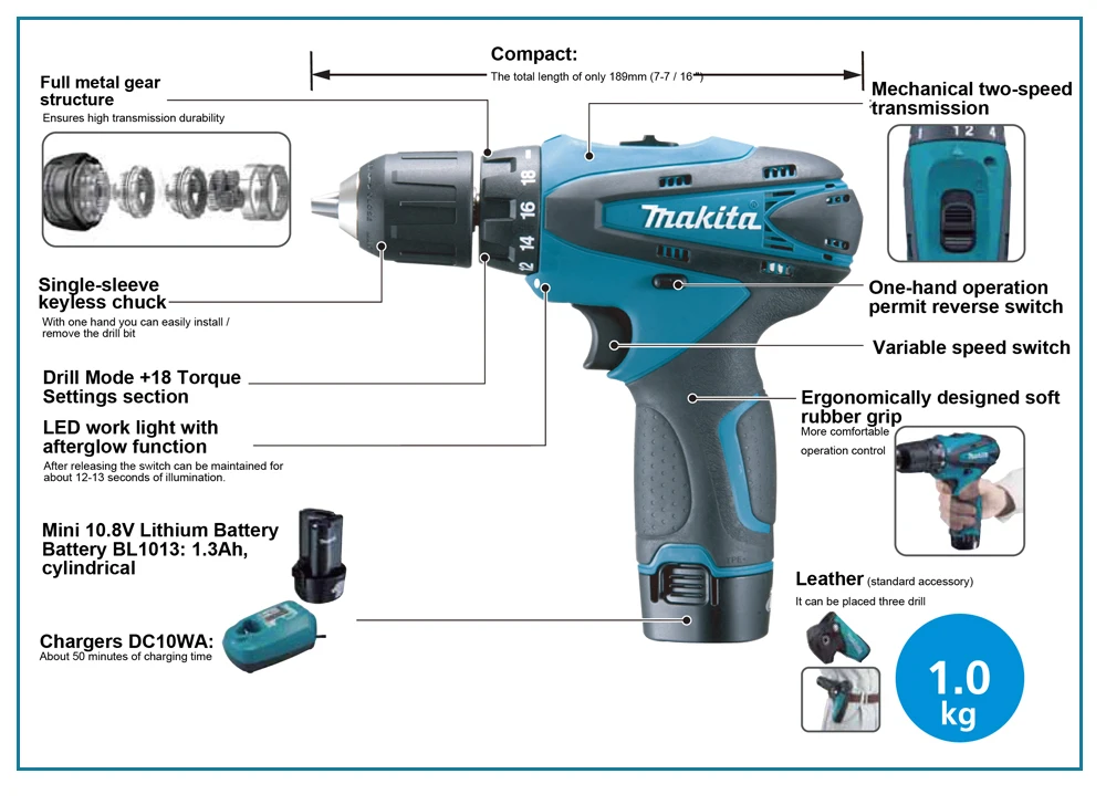 Япония Makita зарядная дрель DF330DWE бытовая электрическая литиевая дрель с контролем скорости шуруповерт