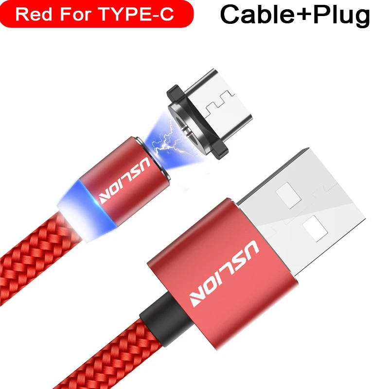 USLION Магнитный Micro USB кабель для быстрой зарядки usb type C кабель для зарядки и передачи данных Шнур для Iphone 7 samsung Xiaomi - Цвет: For Type C Red