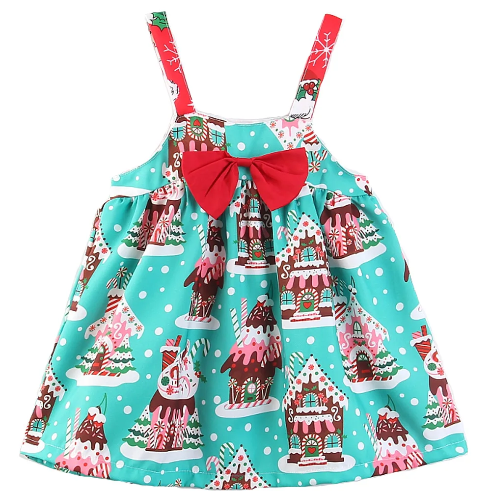 Baby Girl Clothes Cartoon Cake Pattern Lovely Bowknot Sleeveless Kids Dresses for Girls Children Christmas Party Clothing 2-6Y | Детская