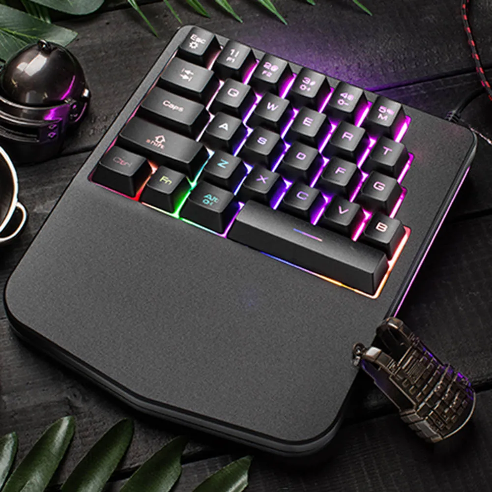 

28 Keys Wired Mini Keyboard Rainbow Backlight One Hand USB Keypad for Dota OW PUBG Game OD889