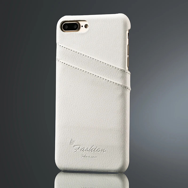 White Fierre Shann Brand Litchi Pattern Real Leather Case for iPhone 7 Plus/8 Plus with Card Pocket Ultra thin Back Cover(D0108) | Мобильные