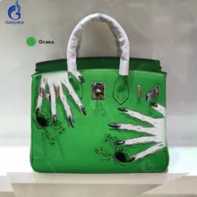 Gamystye ручная сумка с граффити и черепом, винтажная сумка от кражи Togo, зеленая Высококачественная женская сумка из натуральной кожи с верхней ручкой Y
