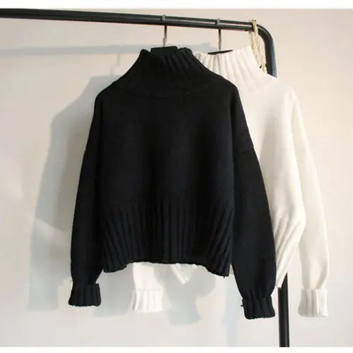 Neploe, осенне-зимние пуловеры, свитера с высоким воротом, Женский вязаный свитер с длинным рукавом, женская вязаная одежда, свободная женская одежда - Цвет: black pullover