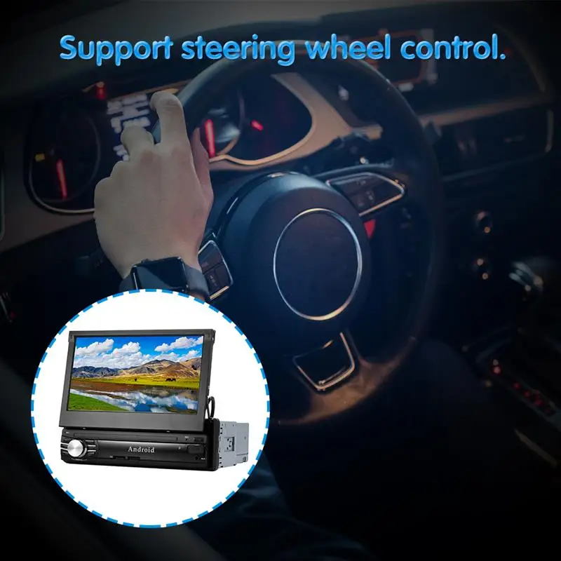 Top Retractable 7" 1 DIN Android 6.0 1080P Autoradio GPS Bluetooth Navigation Car Stereo Player Fully Capacitive Touch Screen 1G/16G 3