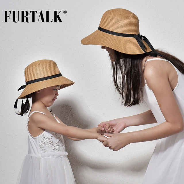FURTALK parent-child summer hat for women straw hat for beach baby sun hat travel bucket hat panama