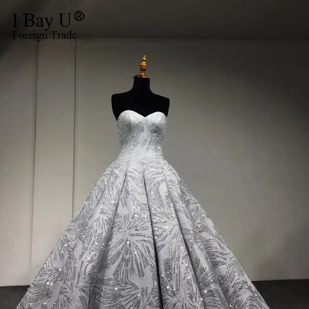 Gris Plata Oro Glitter Vestidos De Novia 2020 Lujo Brillante Alta Gama Vestido De Novia Real Foto Tren Grande Aliexpress