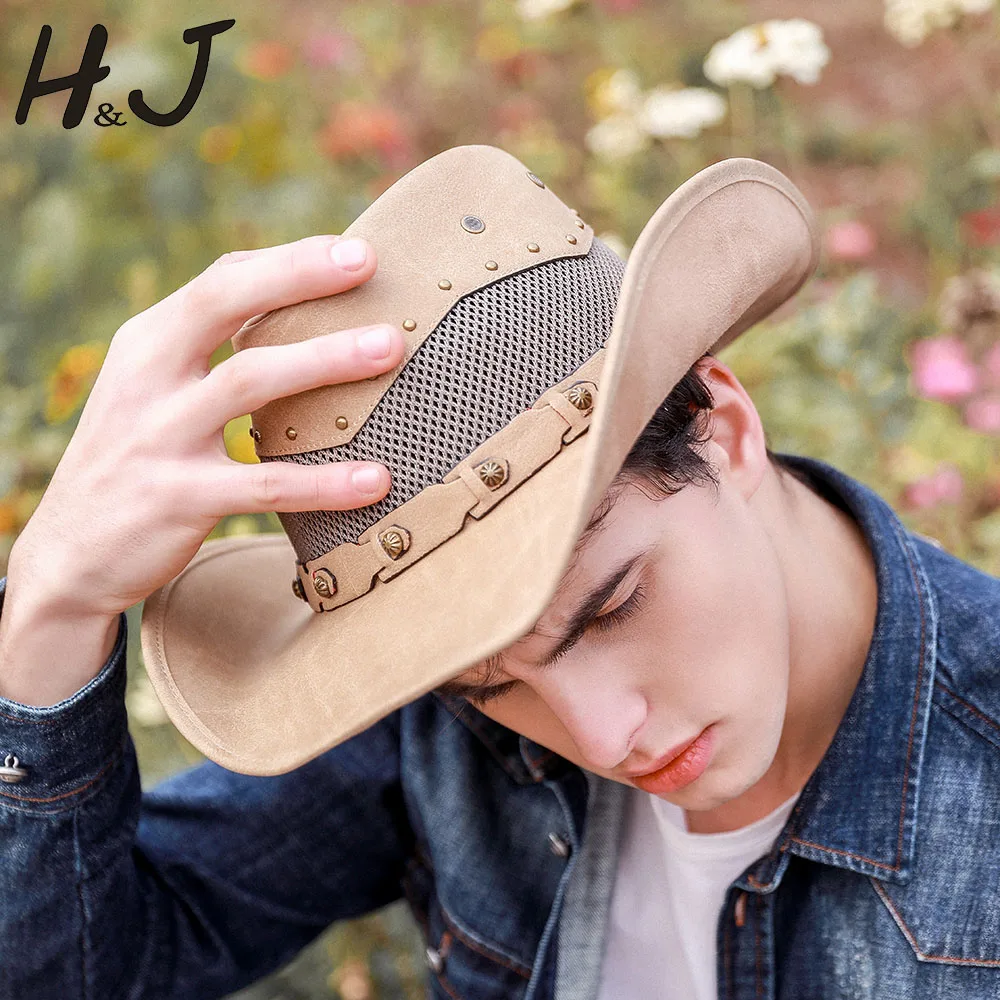 Leather Men Western Fedora Hat Summer 