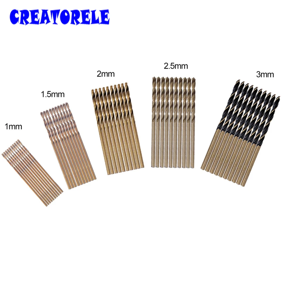 

New 50Pcs/Set Twist Drill Bit Set HSS High Steel Titanium Coated Drill bits Woodworking Wood Tools 1/1.5/2/2.5/3mm For Metal