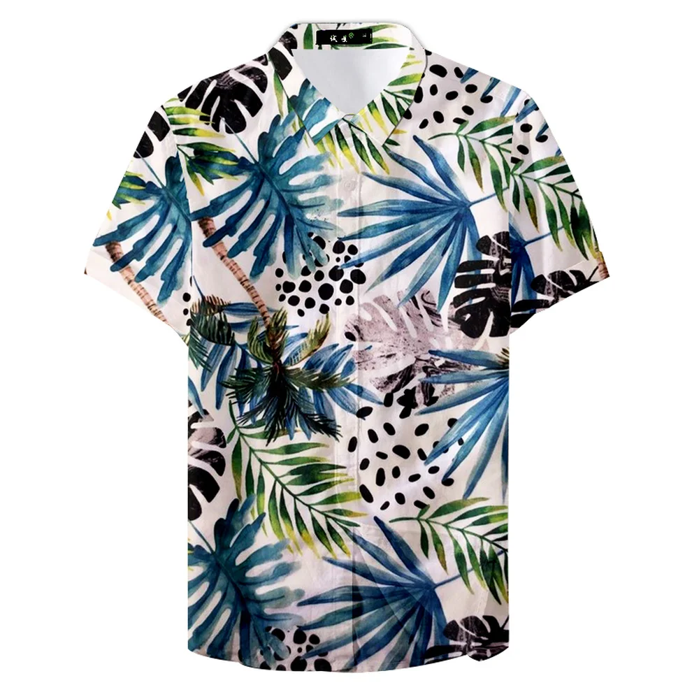 Summer Hawaiian Shirt leaf sea forest style Casual Male Printed Shirt full size