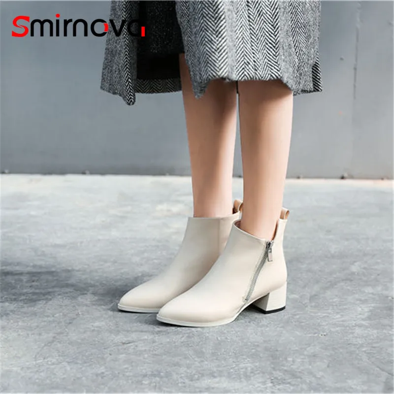 

Smirnova 2020 new arrival high heels zipper boots for woman autumn ankle boots popular black genuine leather boots ladies
