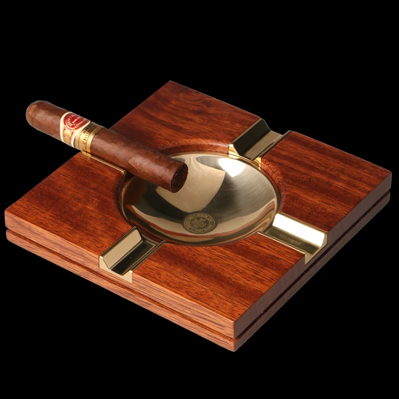 Роскошный черный и коричневый ложка в форме Титан Groove four держатель мербау Вуд сигары Пепельница w/Подарочная коробка