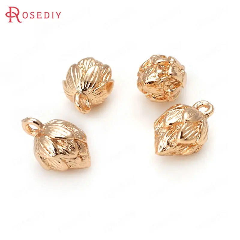 

6PCS 7x11.5MM 24K Champagne Gold Color Plated Brass Lotus Bud Charms High Quality Diy Jewelry Accessories