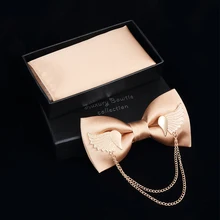 JEMYGINS Оригинальные металлические золотые крылья два слоя шеи галстук-бабочка сплошной галстук-бабочка Мужская Мода Регулируемая бабочка Карманный платок коробка набор