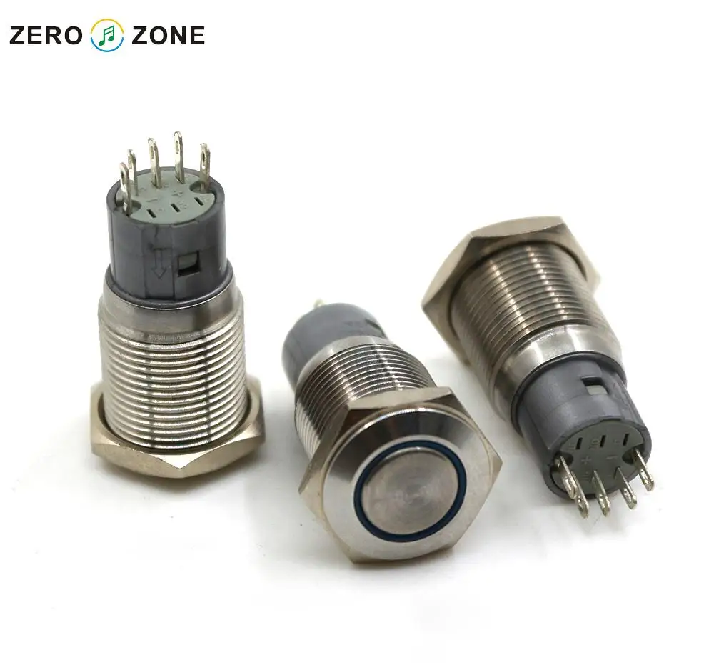 250v 3a 16mm Flat Metal amplifier Phi Self locking Button