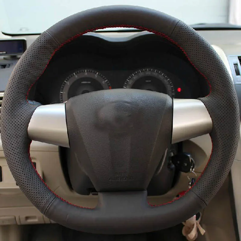 

Free Shipping High Quality cowhide Top Layer Leather handmade Sewing Steering wheel covers protect For Toyota Corolla/RAV4