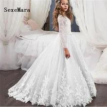 Платье с длинными рукавами и цветочным узором для девочек; платье для первого причастия; Одежда для девочек; детское платье высокого качества на заказ; цвет белый, слоновой кости