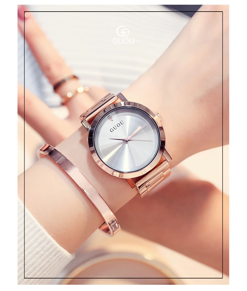 GUOU новые часы Роскошь розовое золото Для женщин часы модные современные кожаные женские часы подарок для девушки montre femme relogio feminino