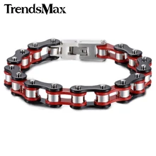 Trendsmax 12mm Ancho Del Motorista de La Motocicleta Enlace Rojo Amarillo Negro Color Plata Pulsera de Cadena Para Hombre de Acero Inoxidable 316L Al Por Mayor HBM58