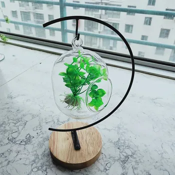 

Free Shipping Diameter=12cm 15cm glass fishbowl and metal stand set home decoration clear glass terrarium vase gift