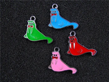 

AE797 Mix Color 20Pcs Alloy Metal Enamel Sea Lion Charms Pendant 26x24mm