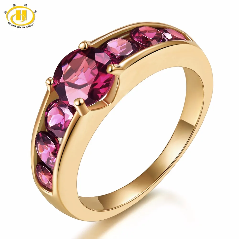 Natural Rhodolite Garnet 2.13 Carats Women's Ring Solid 925 Silver Yellow Gold Plated Rings Natural Gemstone Fine Jewelry Gift Natural Rhodolite Garnet 2.13 Carats Women's Ring Solid 925 Silver Yellow Gold Plated Rings Natural Gemstone Fine Jewelry Gift