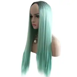 Цена завода 1 pc Для женщин модные женские ложные парик Зеленый Натуральный Градиент Длинные Синтетические прямой парик 60 см Инструменты
