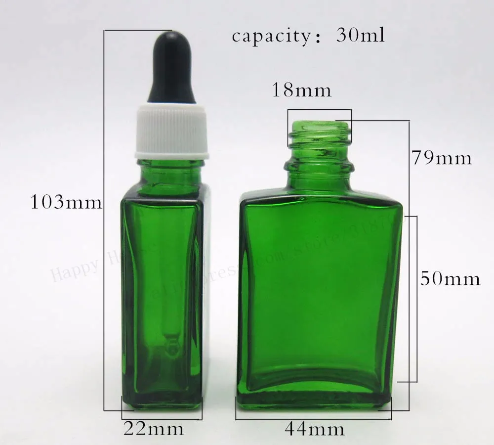 200 шт./лот 30 мл Кобальт зеленый плоский квадрат стеклянная бутылка для жидкостей с пластиковой капельницы 1 унц. пустой стакан капельницы