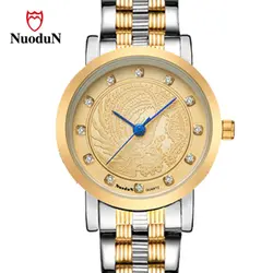 Nuodun Повседневное Для женщин часы Нержавеющая сталь Лидирующий бренд роскошные часы золотые Кварцевые наручные часы Водонепроницаемый