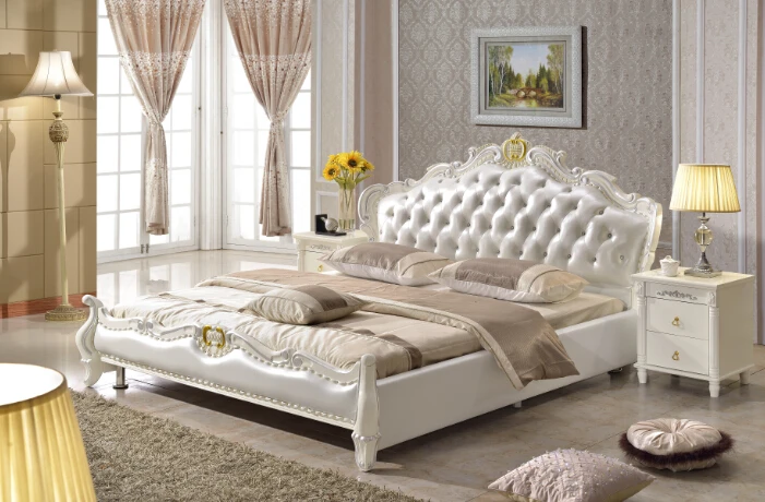 european style king size white synthetic leather bed bedroom furniture from foshan furniture market - White King Bed Frame european style king size white synthetic leather bed bedroom furniture from foshan furniture market - White King Bed Frame