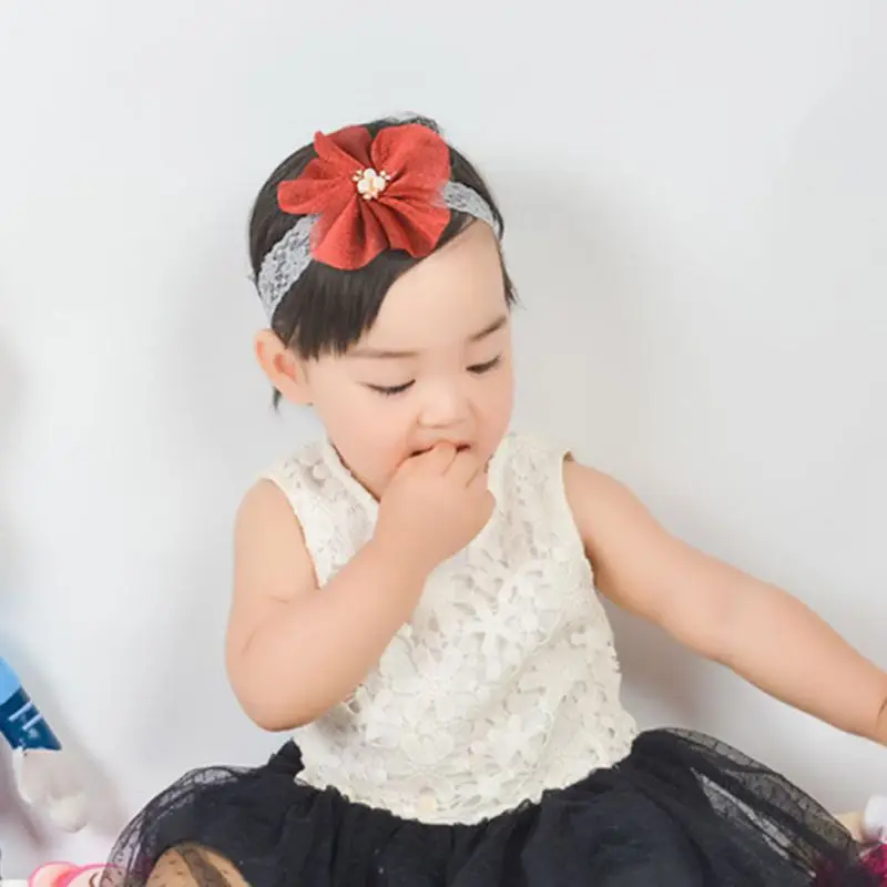 Girls Stretch Bud Silk Yarn Head Flower Headband Plum Flower Baby Hair