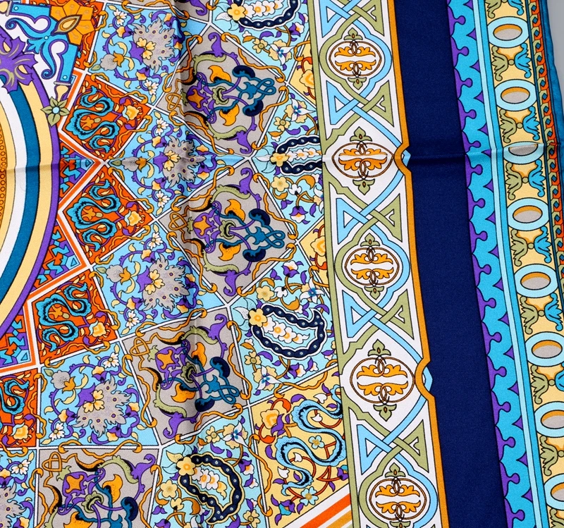 Изысканный цветочный принт твил шелковый шарф женский большой квадратный шелковый платок хиджаб головные шарфы