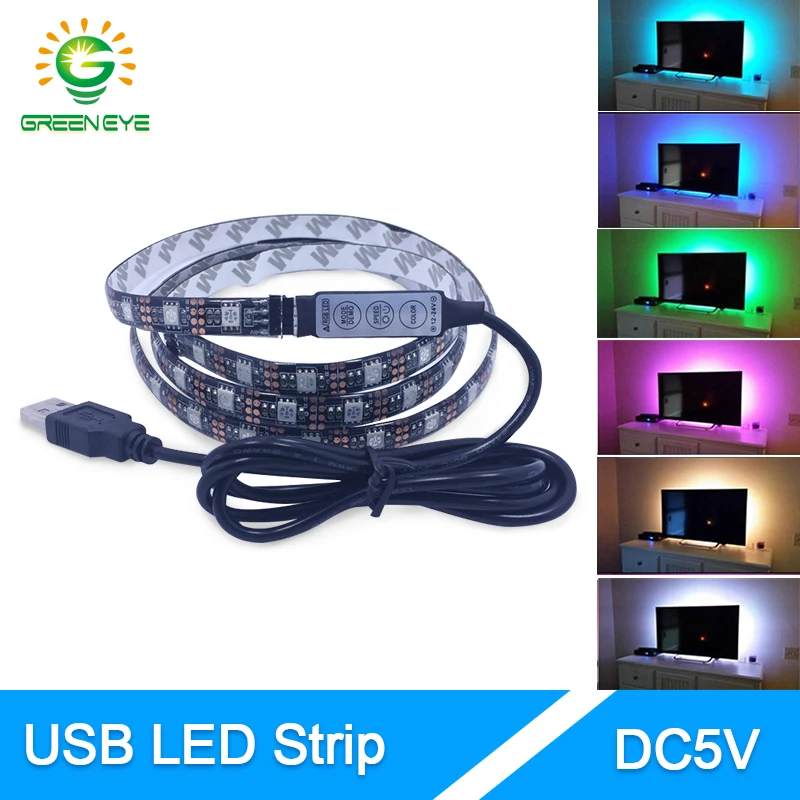 

GreenEye RGB LED Strip DC 5V USB 3key 17Key RF remote Mini TV Background Light 0.5M/1M/2M/3M Set SMD5050 RGB LED Flexible Lights