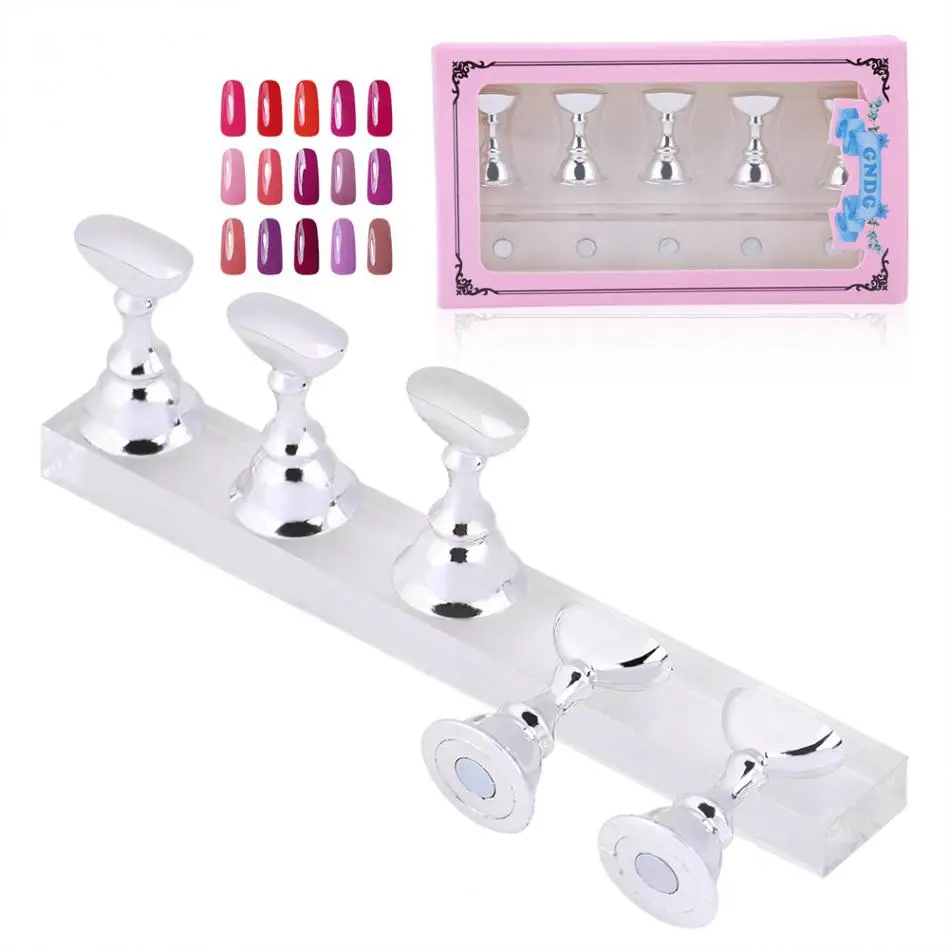 

5pcs False Nail Tips Practice Display Stand Holder Set Silver Magnetic Chess Board Showing Shelf Holders Manicure Nail Tools