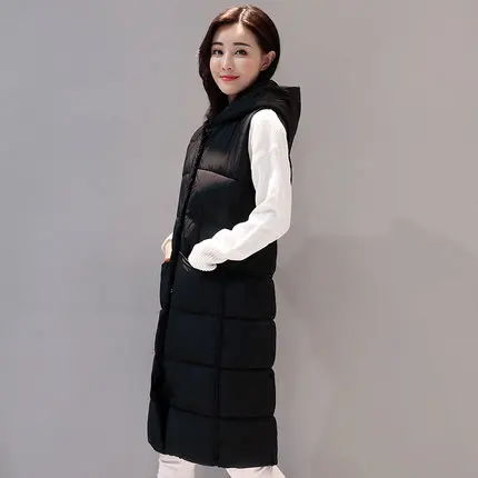 Kmeram, женский зимний жилет, Женская длинная куртка-жилет без рукавов с капюшоном, хлопковый тонкий жилет, теплый Chaleco Mujer HH327