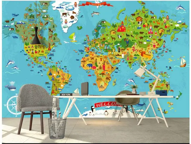 customized 3d photo wallpaper 3d wall mural wallpaper children cartoon animals global map of the world