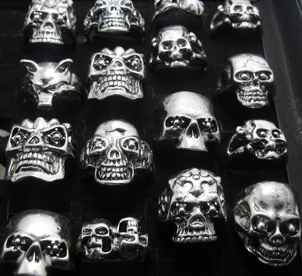 

50pcs Men's Skull Rings Skeleton Gothic Biker Punk Style Rings Party Favor Wholesale Fashion Jewelry Lots