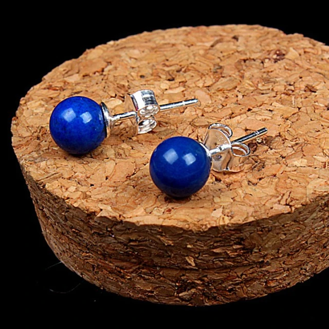 925 Sterling Silver Natural Blue Lapis Lazuli Stud Earrings For 925 Sterling Silver Natural Blue Lapis Lazuli Stud Earrings For Women Fashion Jewelry Brinco Brincos Penntes