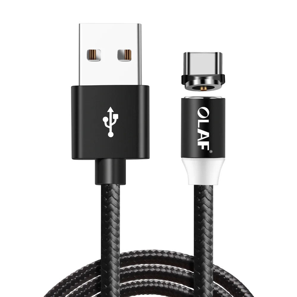 Olaf 2.4A светодиодный магнитный кабель для быстрой зарядки Micro usb type-C 1 м usb type C нейлоновый кабель для samsung S8 для iphone 7 X XR usb c - Цвет: Black